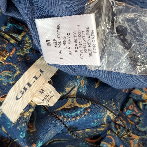 Gilli Blue long sleeve paisley print gold embellishment Med babydoll flirty - Picture 4 of 9